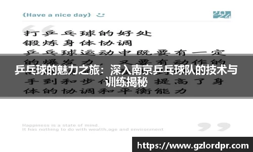 乒乓球的魅力之旅：深入南京乒乓球队的技术与训练揭秘
